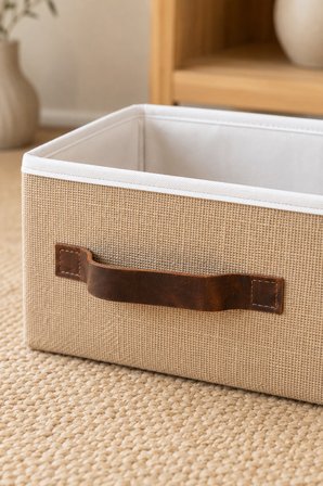 Kapaksız Jüt Düzenleyici Sepet M Boy 30x23x13 cm Dolap İçi Raf Banyo Organizer Saklama Kutusu