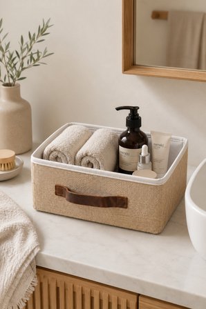 Kapaksız Jüt Düzenleyici Sepet M Boy 30x23x13 cm Dolap İçi Raf Banyo Organizer Saklama Kutusu