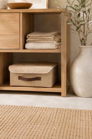 Kapaklı Jüt Düzenleyici Sepet L Boy 35x26x15 cm Dolap İçi Raf Banyo ve Aksesuar Saklama Kutusu