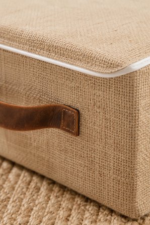 Kapaklı Jüt Düzenleyici Sepet L Boy 35x26x15 cm Dolap İçi Raf Banyo ve Aksesuar Saklama Kutusu