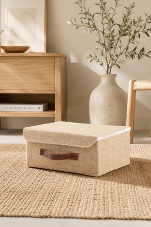 Kapaklı Jüt Düzenleyici Sepet M Boy 30x23x13 cm Dolap İçi Raf Banyo ve Aksesuar Saklama Kutusu