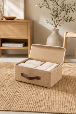 Kapaklı Jüt Düzenleyici Sepet M Boy 30x23x13 cm Dolap İçi Raf Banyo ve Aksesuar Saklama Kutusu