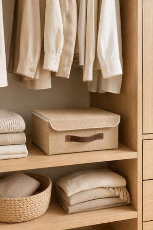Kapaklı Jüt Düzenleyici Sepet M Boy 30x23x13 cm Dolap İçi Raf Banyo ve Aksesuar Saklama Kutusu