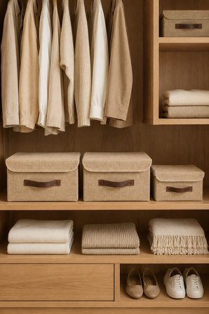 3'lü Kapaklı Jüt Düzenleyici Seti S + 2M Boy Dolap İçi Raf Banyo Tekstil Organizer Saklama Kutusu
