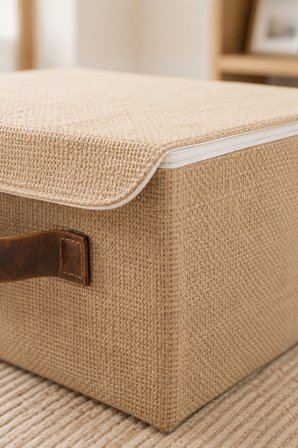 3'lü Kapaklı Jüt Düzenleyici Sepet Seti 2M + 1L Dolap İçi Raf Tekstil Banyo Organizer Saklama Kutusu