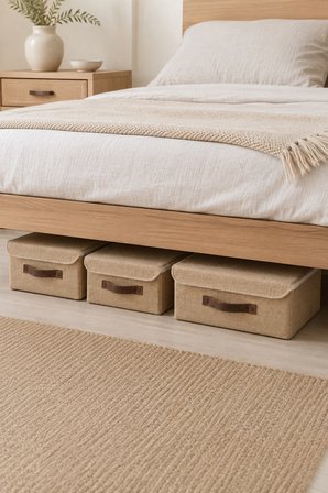 3'lü Kapaklı Jüt Düzenleyici Sepet Seti 2M + 1L Dolap İçi Raf Tekstil Banyo Organizer Saklama Kutusu