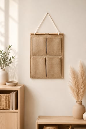 Jüt 4 Cepli Askılı Duvar Organizeri 35 x 45 cm Dolap İçi, Banyo, Mutfak ve Ev Düzeni İçin Çok Amaçlı Düzenleyici