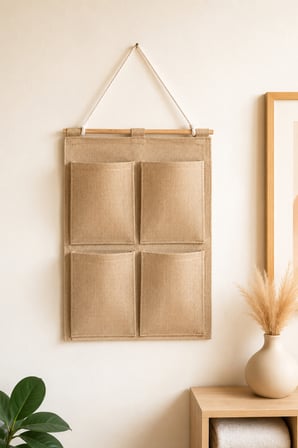 Jüt 4 Cepli Askılı Duvar Organizeri 35 x 45 cm Dolap İçi, Banyo, Mutfak ve Ev Düzeni İçin Çok Amaçlı Düzenleyici