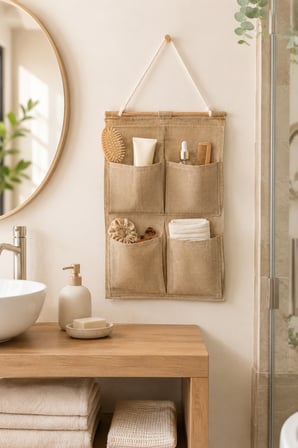 Jüt 4 Cepli Askılı Duvar Organizeri 35 x 45 cm Dolap İçi, Banyo, Mutfak ve Ev Düzeni İçin Çok Amaçlı Düzenleyici