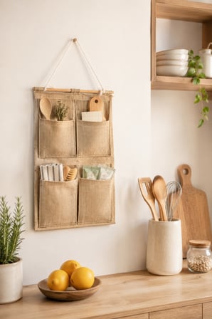 Jüt 4 Cepli Askılı Duvar Organizeri 35 x 45 cm Dolap İçi, Banyo, Mutfak ve Ev Düzeni İçin Çok Amaçlı Düzenleyici
