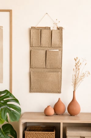Jüt 6 Cepli Askılı Duvar Organizeri 35 x 65 cm Dolap İçi, Banyo Dikey Düzenleyici