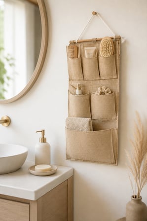 Jüt 6 Cepli Askılı Duvar Organizeri 35 x 65 cm Dolap İçi, Banyo Dikey Düzenleyici