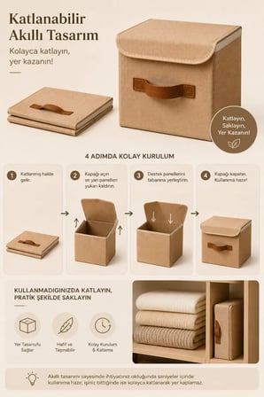 2Li Kapaklı Jüt Organizer Kutu Seti 20X20X20 Cm Katlanabilir Düzenleme Kutusu Organizer Seti Dolap, Raf Ve Banyo Düzeni İ̇Çin