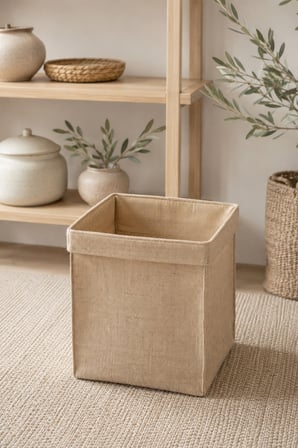Jüt Küp Kutu 30 x 30 x 35 cm Açık Ağızlı Çok Amaçlı Dekoratif Saklama ve Düzenleyici Kutu