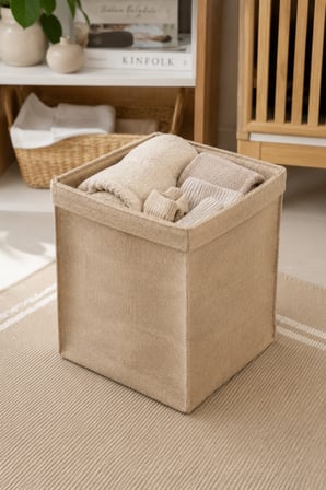Jüt Küp Kutu 30 x 30 x 35 cm Açık Ağızlı Çok Amaçlı Dekoratif Saklama ve Düzenleyici Kutu