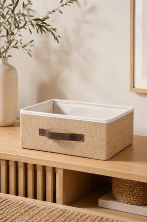 Kapaksız Jüt Düzenleyici L Boy 35x26x15 cm Dolap İçi Raf Banyo Tekstil Organizer Saklama Kutusu