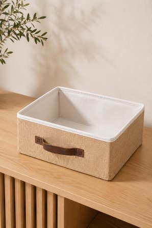 Kapaksız Jüt Düzenleyici L Boy 35x26x15 cm Dolap İçi Raf Banyo Tekstil Organizer Saklama Kutusu