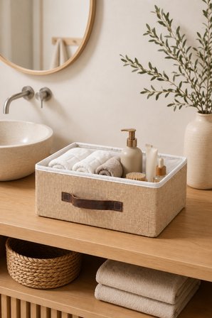 Kapaksız Jüt Düzenleyici L Boy 35x26x15 cm Dolap İçi Raf Banyo Tekstil Organizer Saklama Kutusu