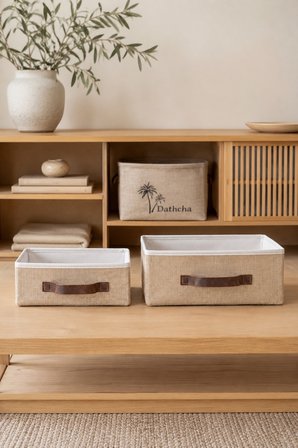 2'li Jüt Düzenleyici S-M Boy 26x20x10 + 30x23x13 cm Dolap İçi Raf Banyo Organizer Saklama Kutusu