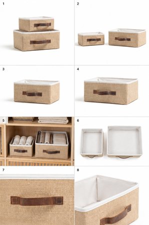2'li Jüt Düzenleyici S-M Boy 26x20x10 + 30x23x13 cm Dolap İçi Raf Banyo Organizer Saklama Kutusu