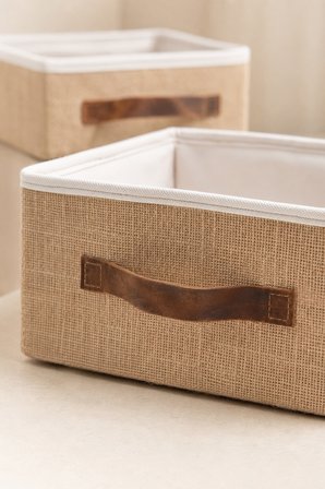 2'li Kapaksız Jüt Düzenleyici Seti S + L Boy 26x20x10 cm + 35x26x15 cm Dolap İçi Raf Banyo Organizer