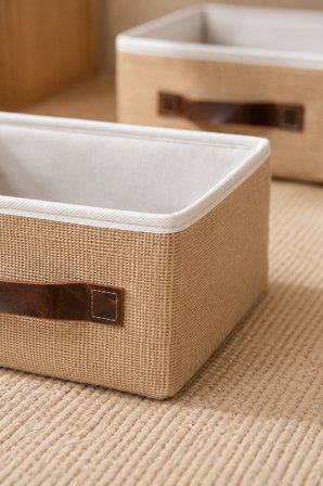 2'li Kapaksız Jüt Düzenleyici M Boy 30x23x13 cm Dolap İçi Raf Banyo Tekstil Organizer Saklama Kutusu