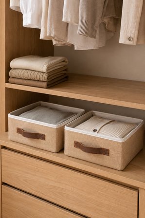 2'li Kapaksız Jüt Düzenleyici M Boy 30x23x13 cm Dolap İçi Raf Banyo Tekstil Organizer Saklama Kutusu