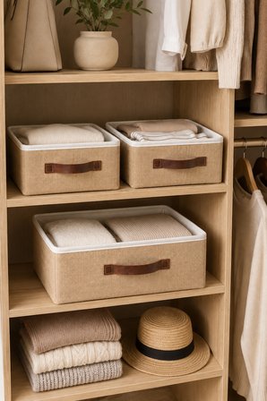 3'lü Kapaksız Jüt Düzenleyici 2M + L Boy 30x23x13 cm + 35x26x15 cm Dolap İçi Raf Banyo Organizer