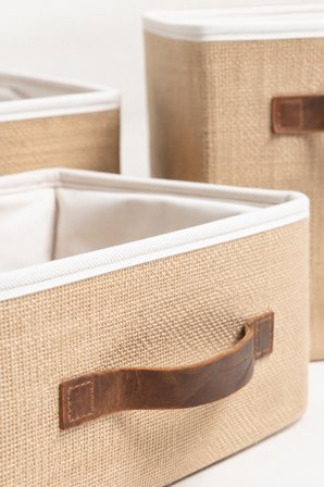 3'lü Kapaksız Jüt Düzenleyici Sepet Seti S + M + L Boy Dolap İçi Raf Banyo Gardırop Organizer