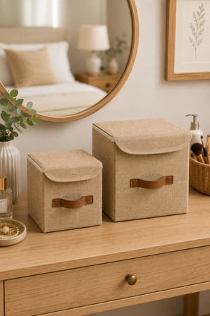 2Li Kapaklı Jüt Organizer Kutu Seti 20X20X20 Cm - 25X25X25 Cm Katlanabilir Düzenleme Kutusu Organizer Seti Dolap, Raf Ve Banyo Düzeni İ̇Çin
