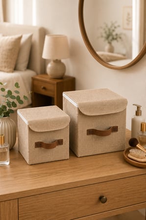 2Li Kapaklı Jüt Organizer Kutu Seti 20X20X20 Cm - 25X25X25 Cm Katlanabilir Düzenleme Kutusu Organizer Seti Dolap, Raf Ve Banyo Düzeni İ̇Çin