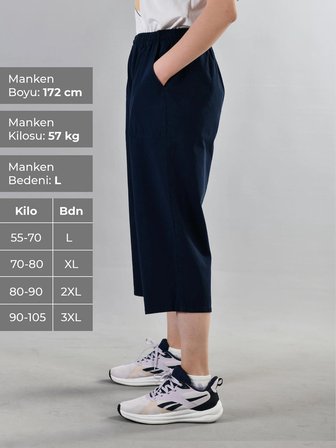 %100 Pamuk Keten Dokulu Beli Lastikli ve Bağcıklı Kadın Rahat Kalıp Bol Kesim Günlük Ev Dış Spor Yazlık Baharlık Giyim Diz Altı Uzun Büyük Beden Kapri Bermuda Şort Pantolon Eşofman Altı