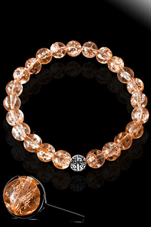 Sertifikalı Dağ Kristalı Turuncu Necef Taşı Bileklik - Gümüş Aparatlı