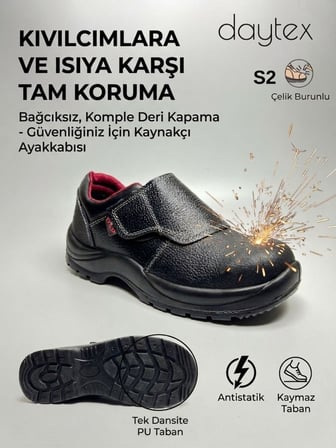 KA505 S2 SR - Çelik Burunlu Hakiki Deri Cırtlı Kıvılcım ve Isı Korumalı Ekonomik Kaynakçı Ayakkabısı