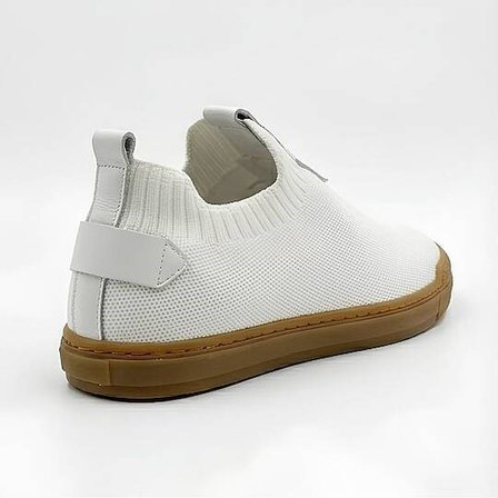4224 Erkek Slip-On - Full Triko Örgü Termo Taban Sneaker Beyaz - Taba