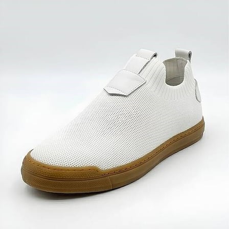 4224 Erkek Slip-On - Full Triko Örgü Termo Taban Sneaker Beyaz - Taba