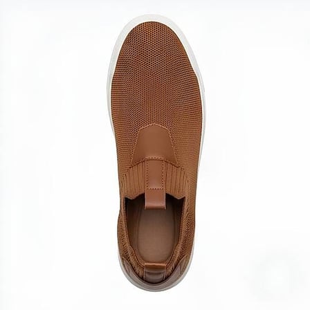 4224 Erkek Slip-On - Full Triko Örgü Termo Taban Sneaker Taba - Beyaz