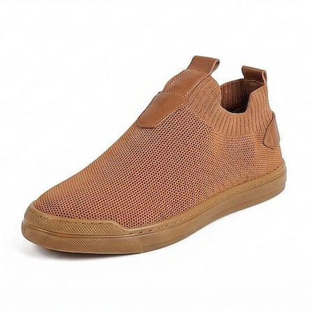 4224 Erkek Slip-On - Full Triko Örgü Termo Taban Sneaker Taba