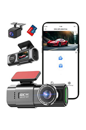 Ozmik D28 WiFi Dashcam Araç Ön Arka, 4K+1080P, Araç Kamerası Araç Kamerası 64GB SD KART HEDİYE