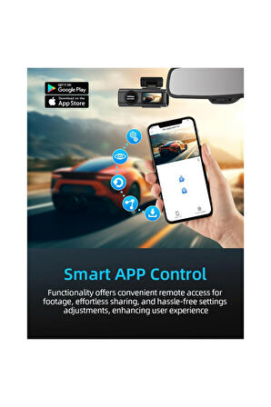 Ozmik D28 WiFi Dashcam Araç Ön Arka, 4K+1080P, Araç Kamerası Araç Kamerası 64GB SD KART HEDİYE