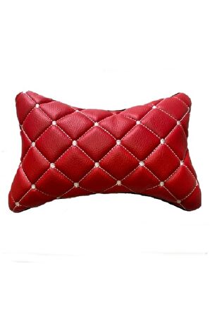 CİTROEN C4 HB 2004-2010  Uyumlu 2'Li 3d Oto Boyun Yastığı Kırmızı Deri Beyaz Nakış  