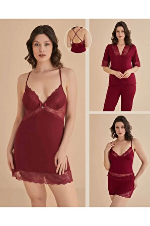Kadın Gelin Seti & Hediyelik 6'lı Sabahlık & Gecelik & Pijama takım ve Şort Takım D1.01.LL.02.003