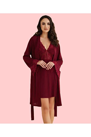 Kadın Dantel Detaylı 4'lü Gecelik & Pijama Takımı Set D1.01.LL.02.011