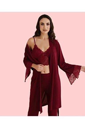 Kadın Dantel Detaylı 4'lü Gecelik & Pijama Takımı Set D1.01.LL.02.011