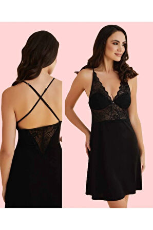 Kadın Dantel Detaylı 4'lü Gecelik & Pijama Takımı Set D1.01.LL.02.011