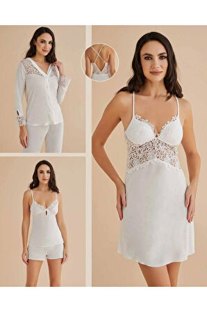 Kadın Penye 6'lı Gecelik Sabahlık Pijama Takımı Hediyelik & Çeyiz Seti D1.01.LL.02.013