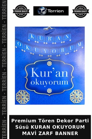 Premium Tören Dekor Parti Süsü KURAN OKUYORUM MAVİ ZARF BANNER