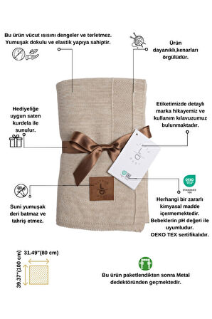 Next Baby LITTLE DEDI Dua Örgü Bebek Battaniyesi, Şık Ve Konforlu Çocuk Örtüsü Bej 80 X 100 Cm