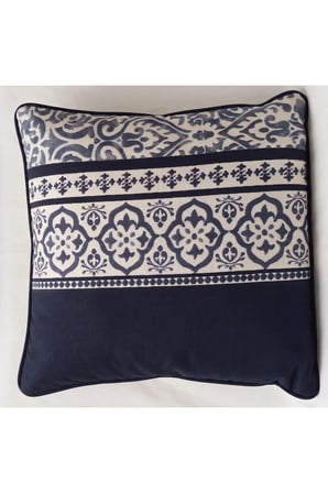 Duck Kumaş Etnik Desenli Kırlent Kılıfı Ve Kırlent Dolgusu Seti 41 x 41 cm - Lacivert Beyaz