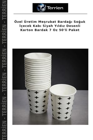 Özel Üretim Meşrubat Bardağı Soğuk İçecek Kabı Siyah Yıldız Desenli Karton Bardak 7 Oz 50'li Paket